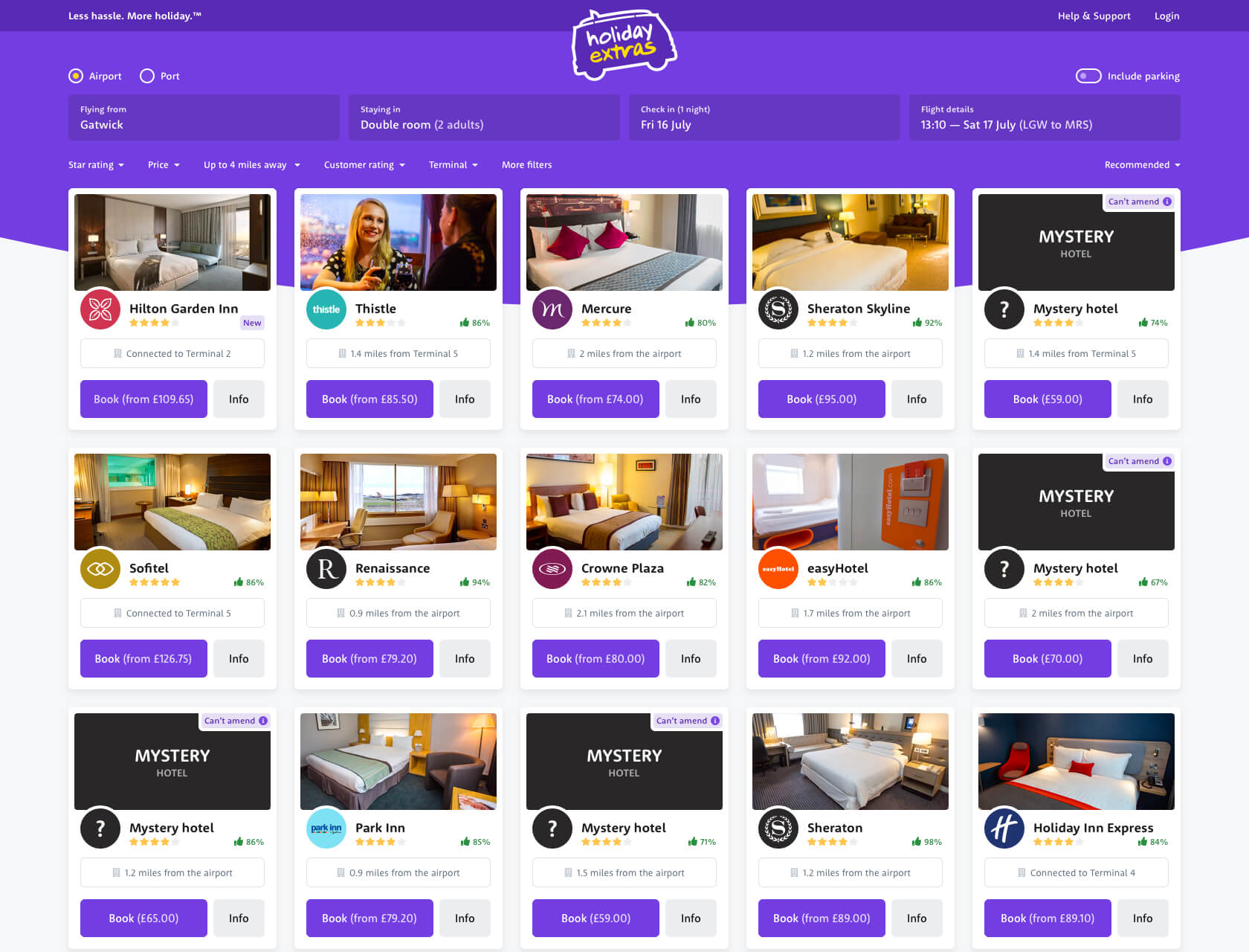 A mockup of an aspirational exploration into what a reimagined Holiday Extras search page could look like.