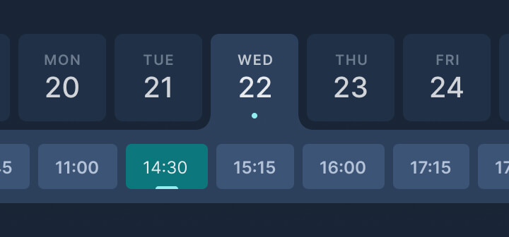 A section of a mockup showing a date and time selection UI.