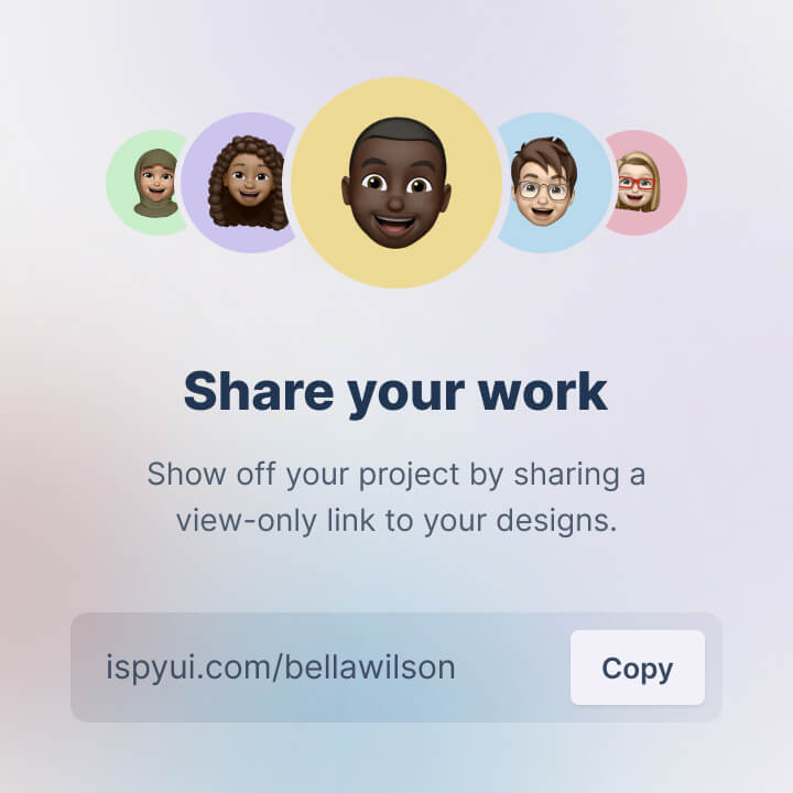 A mockup of a share component, encouraging the user to show off their work via a unique link.