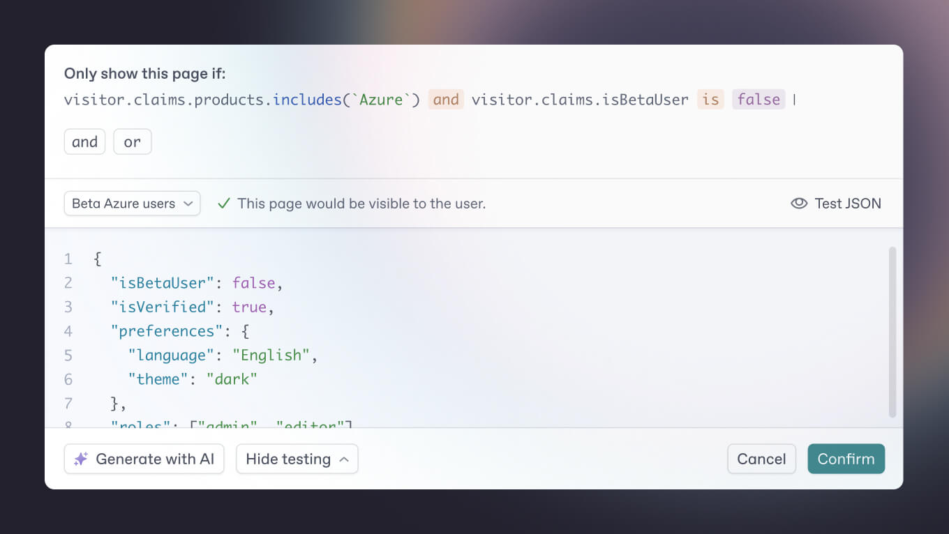 A mockup of the adaptive content condition builder.