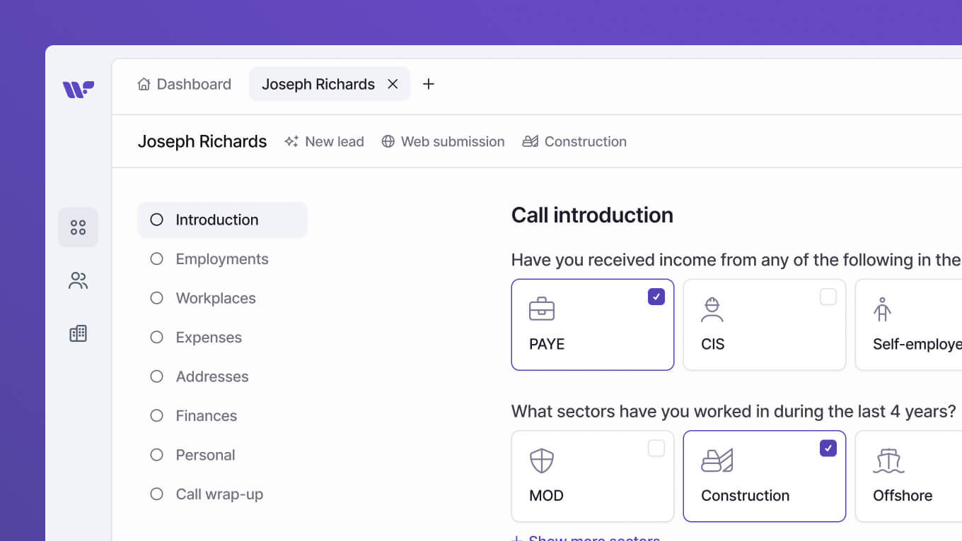 A mockup of RIFT's Conversion Wizard, allowing agents to quickly take down customer information during a call.