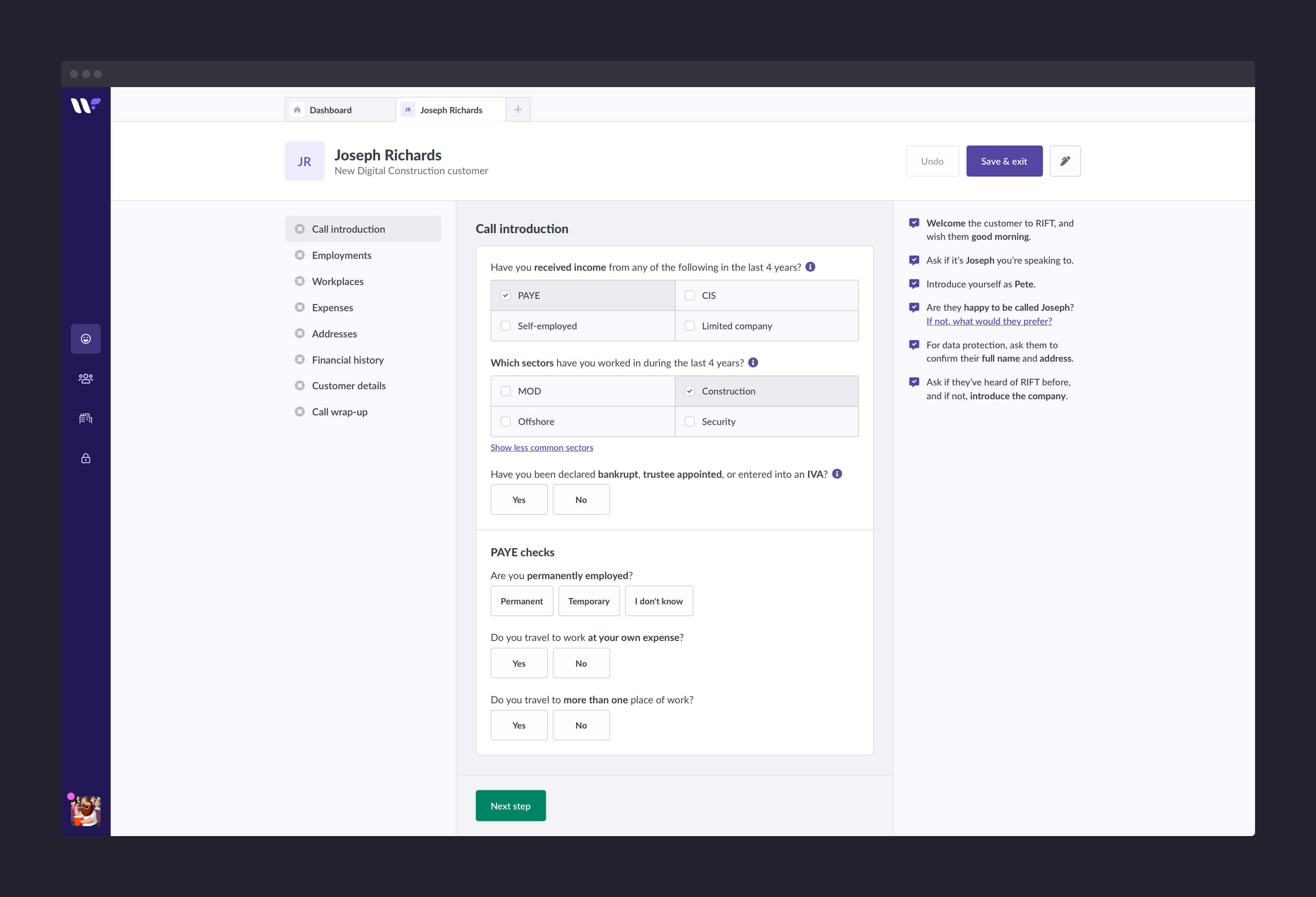 The screenshot of the Call introduction web form from the Conversion Wizard, which is the first step of the Conversion process.