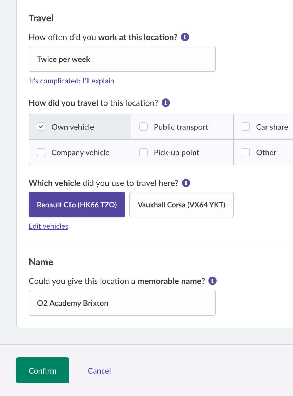 A snapshot of the web form used to capture a new workplace.